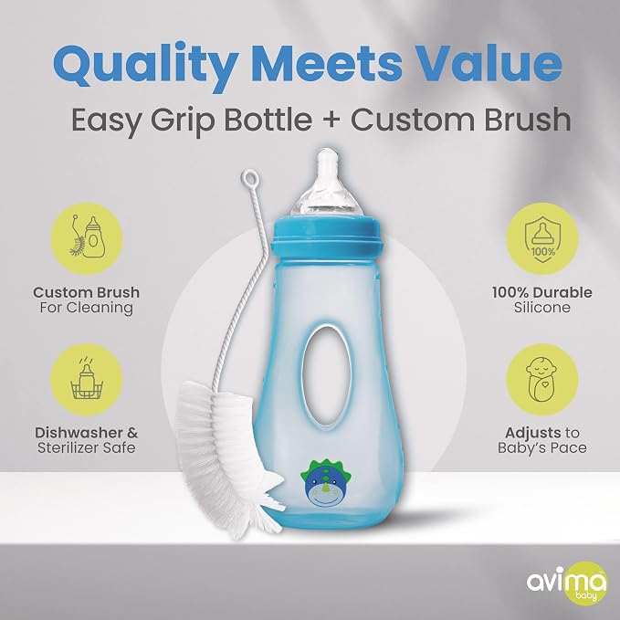 Avima Easy Grip Anti Colic Baby Bottles, BPA Free, 8 oz. Wide Neck w/Medium - Image 3