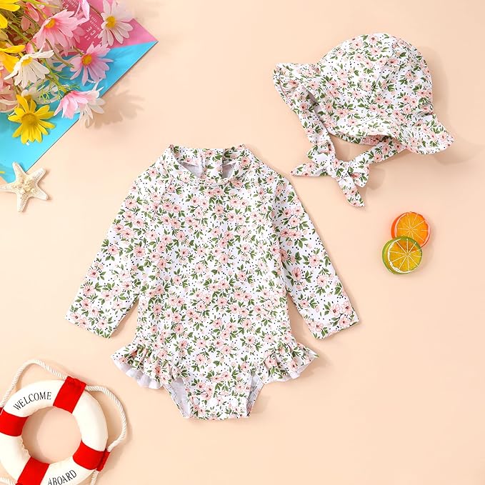 Infant Baby Girl Swimsuit One-Piece Long Sleeve Rash Guard - Image 2