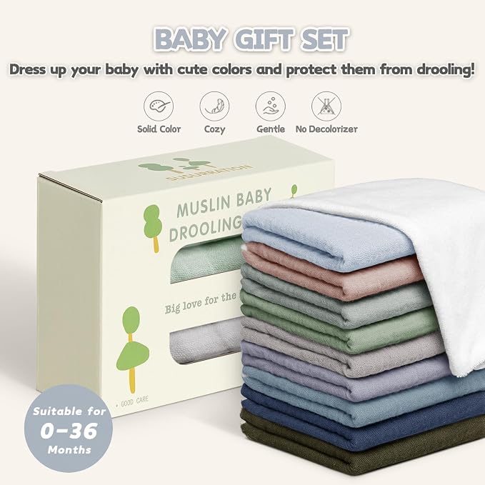 Susurration Muslin Baby Drool Bibs 10Pack Soft Square Adjustable Bandana Bibs - Image 7