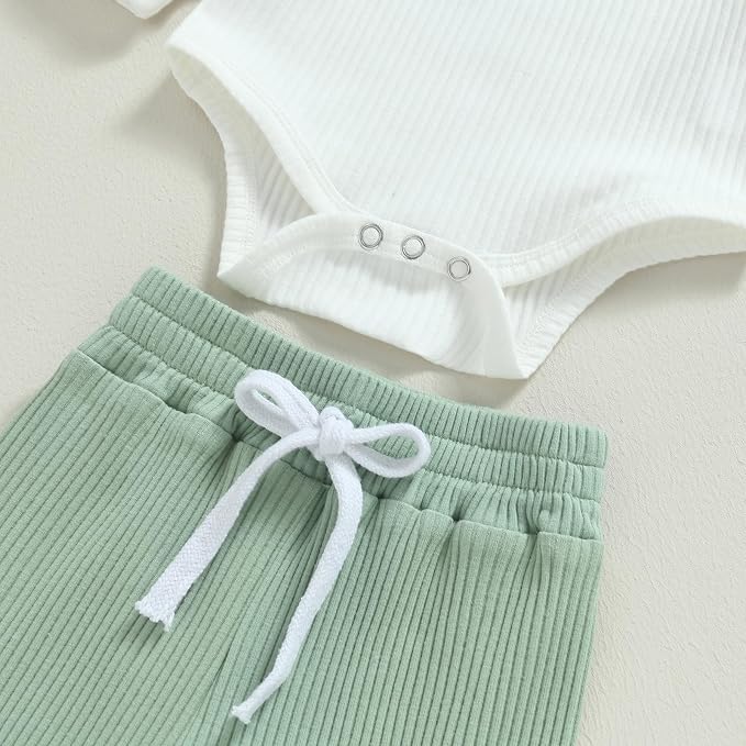 Newborn Baby Boy Girl Clothes Ribbed Knitted Long Sleeve Romper Pants Solid - Image 5
