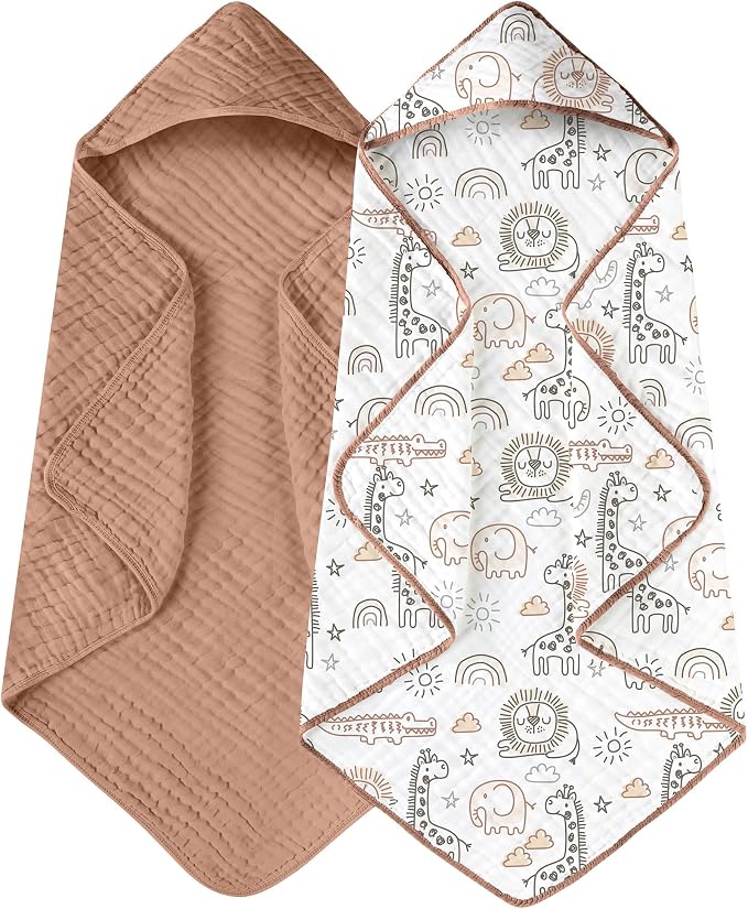 Yoofoss Hooded Baby Towels for Newborn 2 Pack 100% Muslin Organic Cotton Baby by YOOFOSS