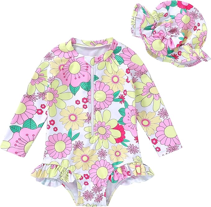 Infant Baby Girl Swimsuit One-Piece Long Sleeve Rash Guard by YOUNGERTREE