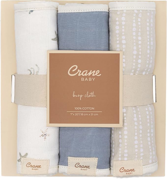 Crane Baby Muslin Baby Burp Cloths, Lightweight Absorbent Burp Cloth, Sea Life - Image 7