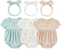Newborn Baby Girl Clothes Cotton Bubble Romper Floral Short Sleeve Bodysuit 3 by MAMIMAKA