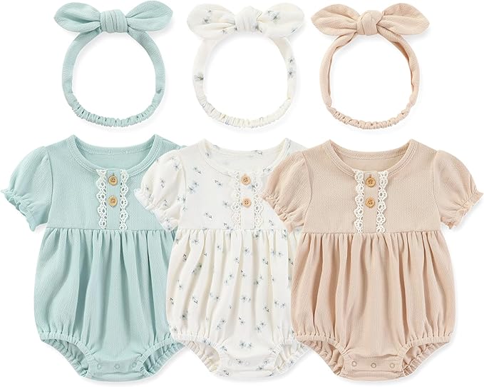 Newborn Baby Girl Clothes Cotton Bubble Romper Floral Short Sleeve Bodysuit 3 by MAMIMAKA