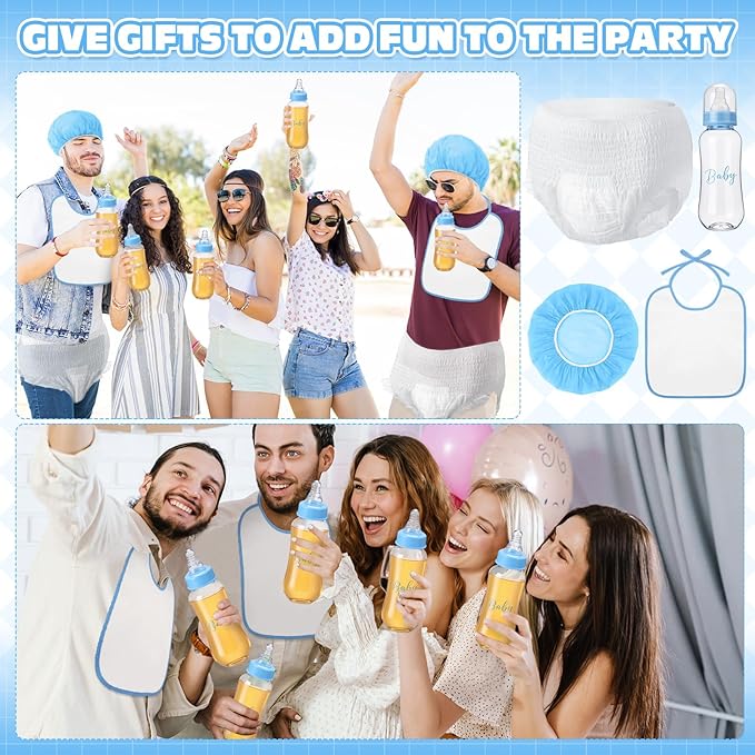 6 Sets Bottle Chug Baby Shower Games Juegos Para Plastic Baby Bottles Bibs Hat - Image 7