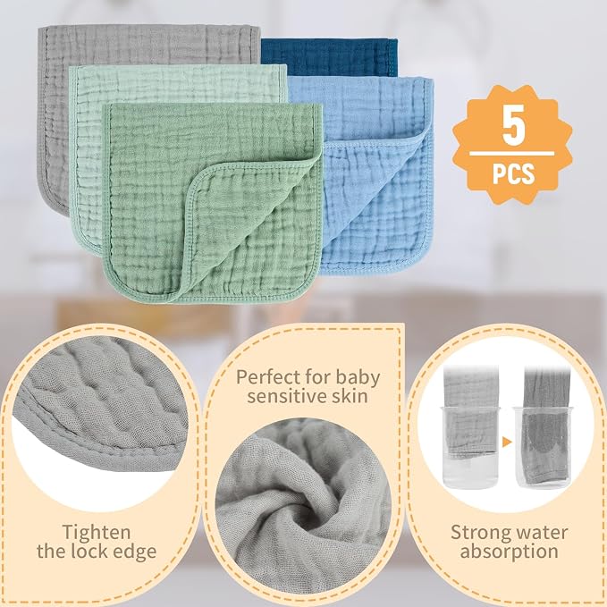 Baby Burp Cloth 100% Cotton Newborn Cotton Muslin Burp Cloth 10x20 inches - Image 3