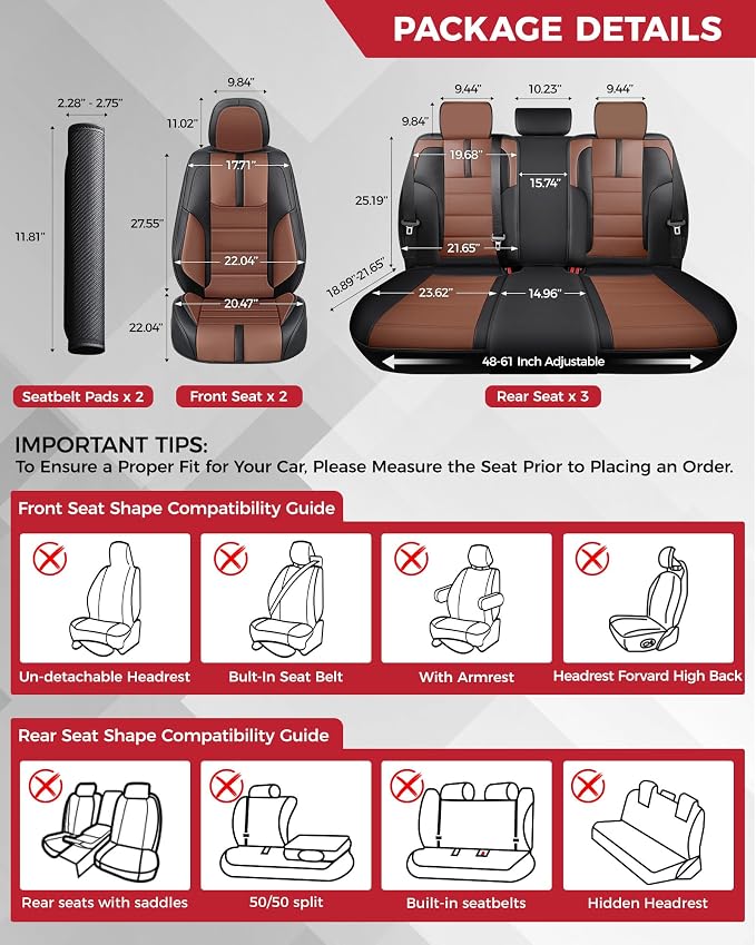 FREESOO Black Brown Car Seat Covers Full Set - Image 2