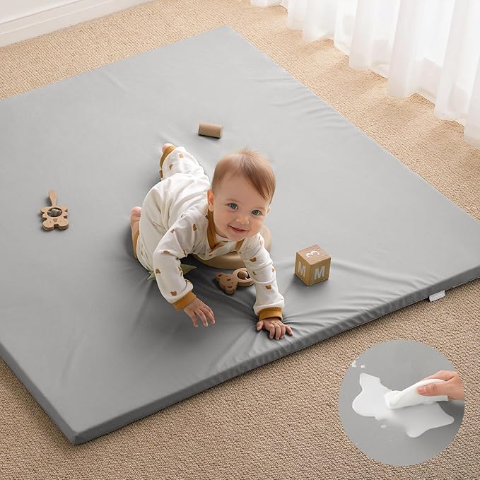 Blissful Diary Vegan Leather Baby Play Mat, 47x47 Thicken Foam Cushioned & by ForEveryBabysBetterLife