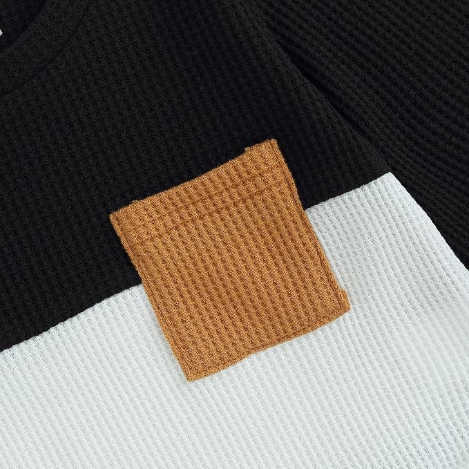 Toddler Baby Boy Fall Clothes Waffle Outfit Long Sleeve Color Blocking - Image 2