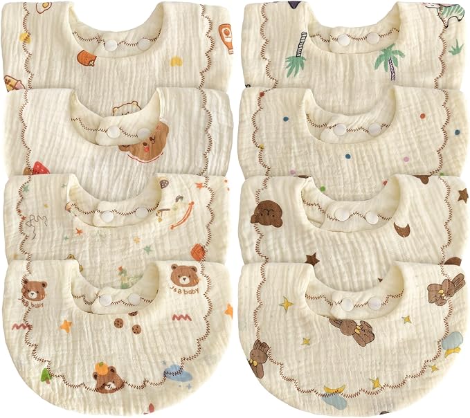 Baby Bibs Muslin Bibs 8 Pack for Drooling and Teething for Unisex Girls Boys by DOSMINE