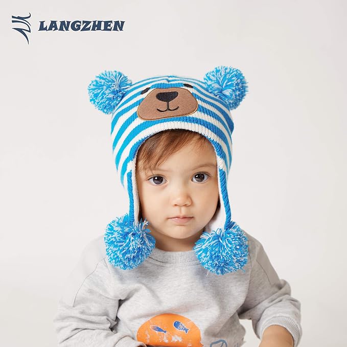 LANGZHEN Toddler Kids Infant Winter Hat, Earflap Knit Warm Cap Fleece Lined - Image 3