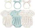 Newborn Baby Girl Clothes Cotton Bubble Romper Floral Short Sleeve Bodysuit 3 by MAMIMAKA