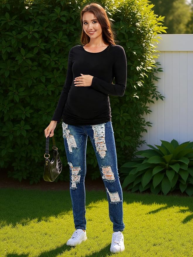 Maternity Shirts Long Sleeve Pregnancy Top - Image 4