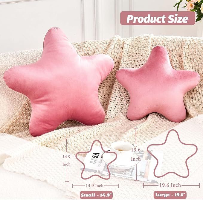 Dusty Pink Star Throw Pillow, Cute Star Pillow Room Decor, Soft 19.6" Star - Image 2
