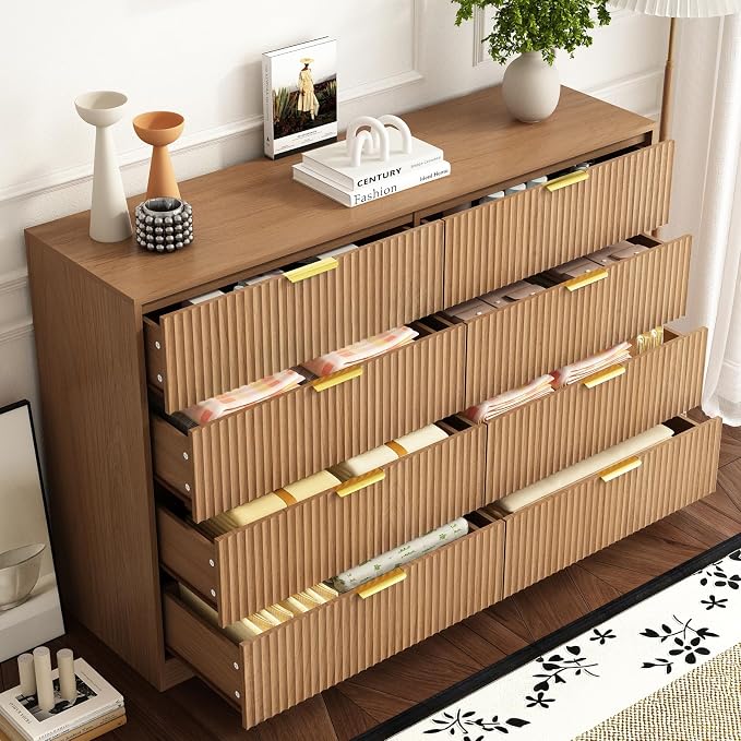 8 Drawer Dresser for Bedroom, Modern Fluted Double Dresser, Mid Century Wooden - Image 9