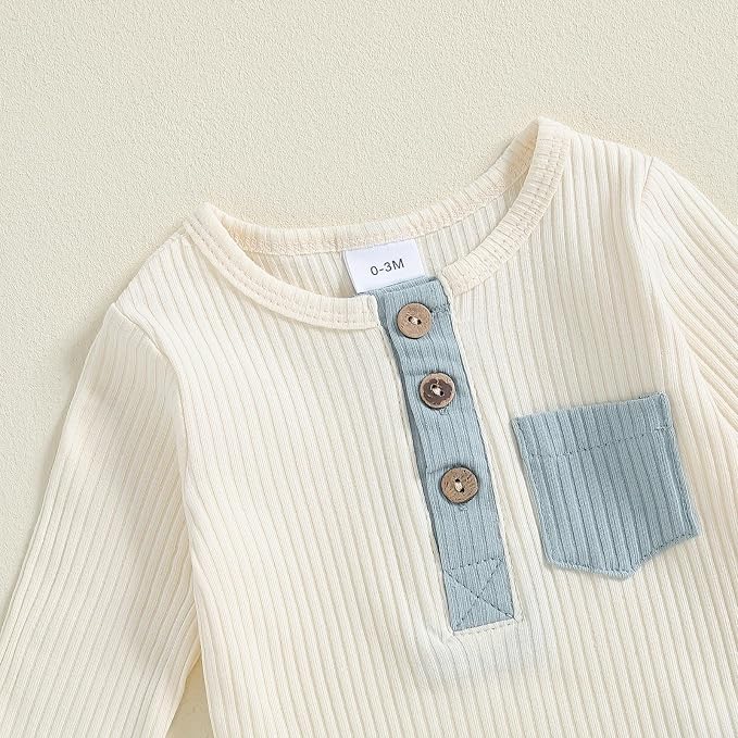 fhutpw Baby Boy Clothes 3 6 12 18 Months Ribbed Knitted Long Sleeve Romper and - Image 4