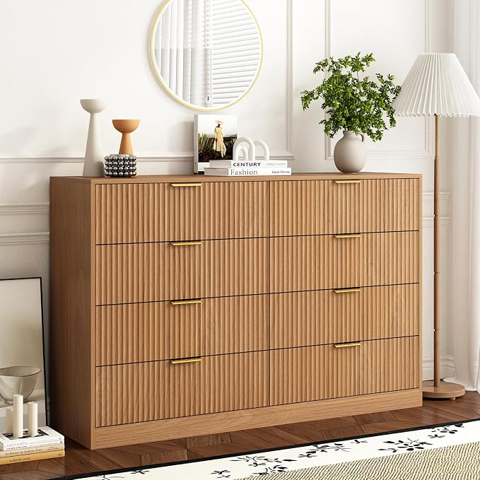8 Drawer Dresser for Bedroom, Modern Fluted Double Dresser, Mid Century Wooden by Provideyouwithbestproduct%EF%BC%81