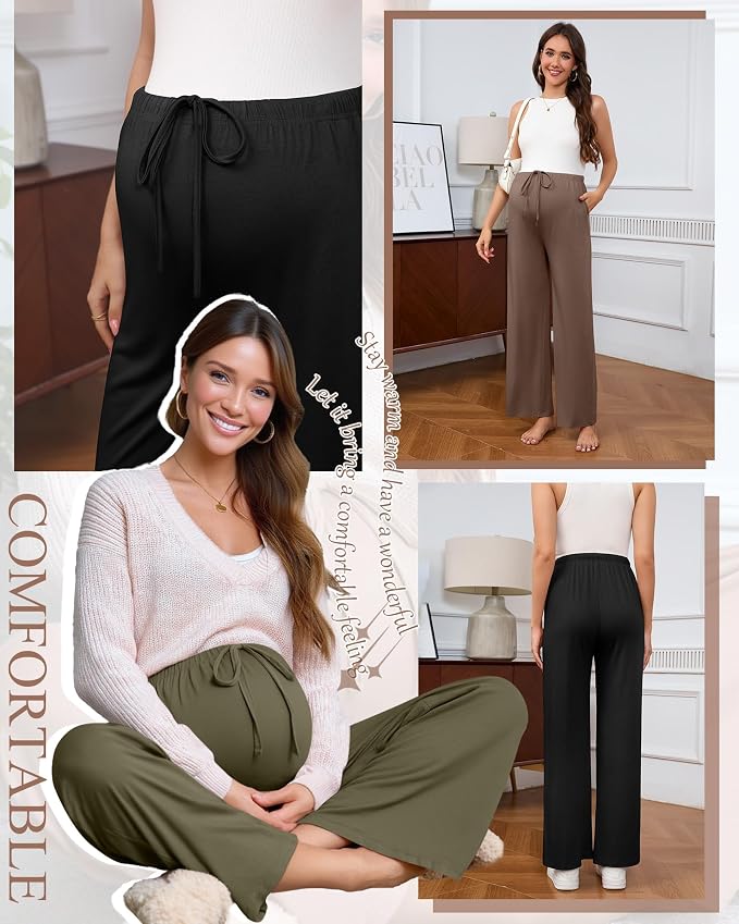 3 Pack Maternity Pants for Women Over The Belly Lounge Work Pregnancy Pants - Image 3