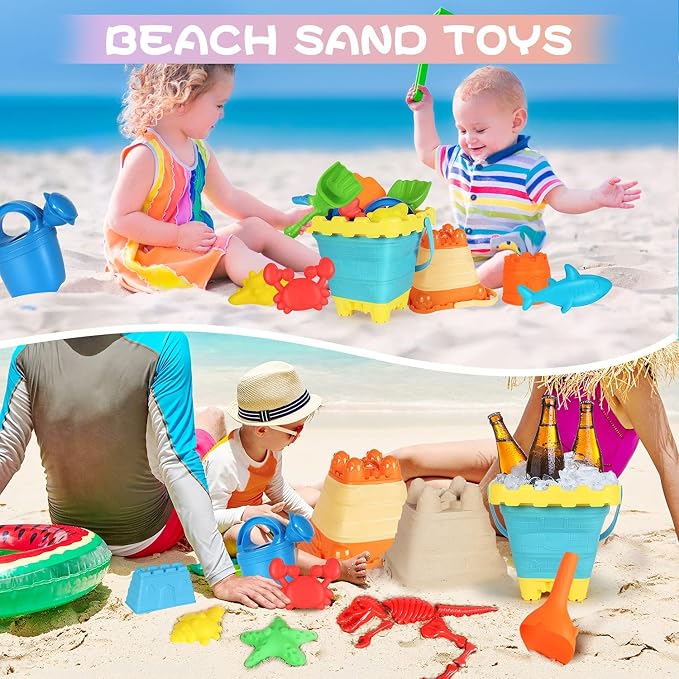 Beach Sand Toys Set, Sand Molds, Rakes and Watering Can, Summer Outdoor Toys - Image 6