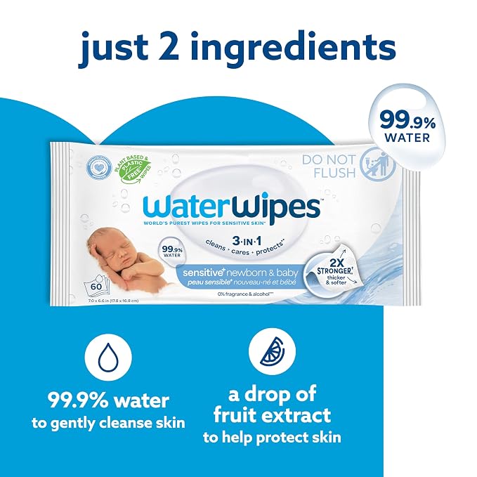 WaterWipes Sensitive+ Newborn & Baby Wipes, 3-In-1 Cleans, 99.9% Water - Image 4