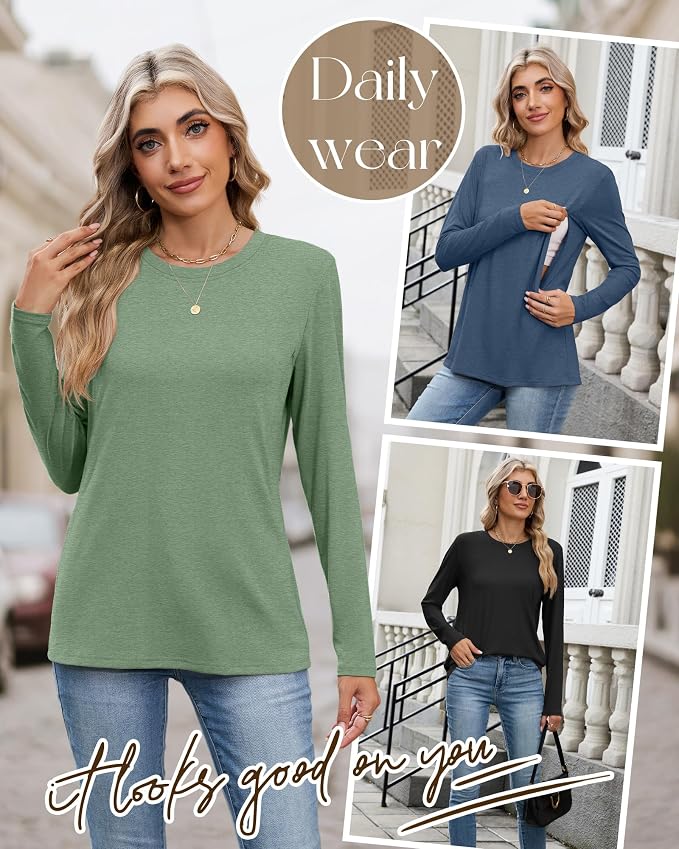 4 Pack Women's Nursing Breastfeeding Tops, Long Sleeve Maternity Shirts Loose - Image 5
