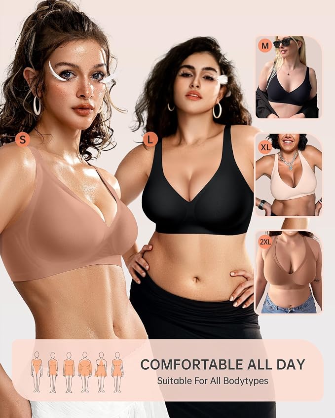 OEAK Womens Deep V Bras Wireless Comfortable Bra Supportive No Underwire Bras - Image 5