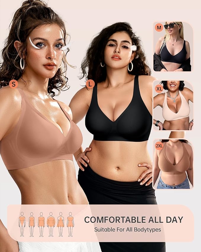 OEAK Womens Deep V Bras Wireless Comfortable Bra Supportive No Underwire Bras - Image 5