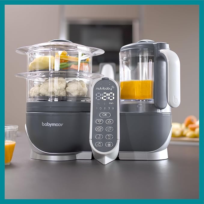 Babymoov Duo Meal Station Grey: Multi-Speed Baby Food Maker Steamer and Puree - Image 2