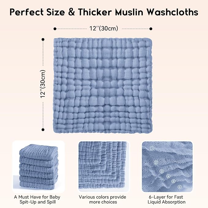 Muslin Baby Washcloths 6 Pack, 100% Cotton Wash Cloths - Image 3