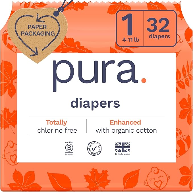 Pura Hypoallergenic Diapers, Size 1, Totally Chlorine Free, Wetness Indicator by MyPura