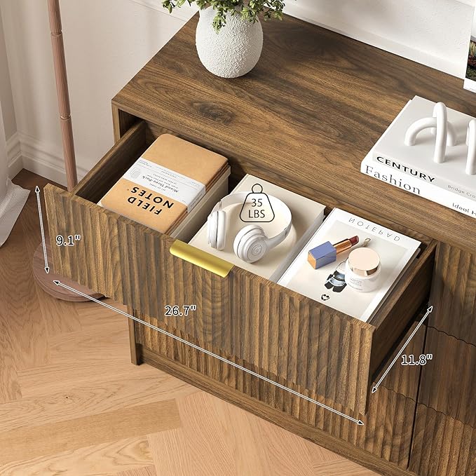 6 Drawers Fluted Dresser for Bedroom, Large Floor Chest of Drawers, Modern Long - Image 3