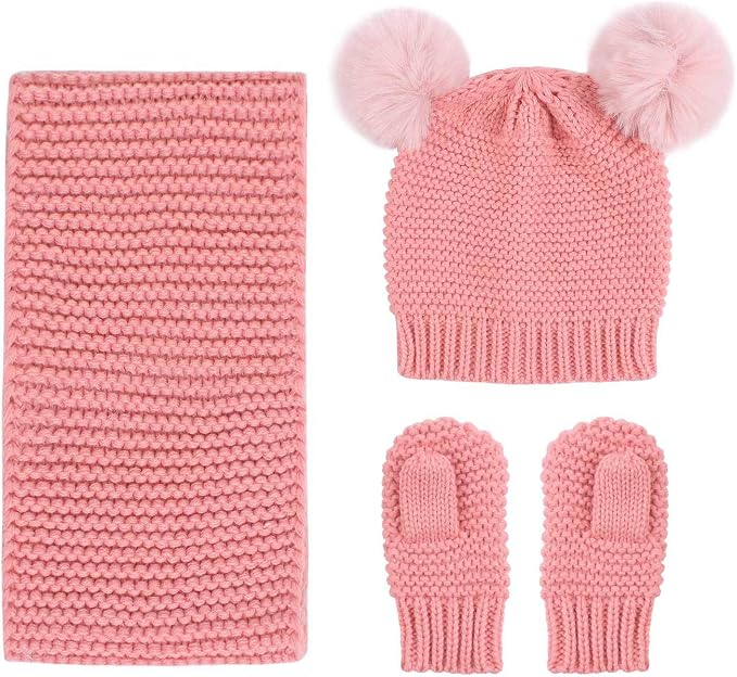 Duoyeree Baby Winter Hat Scarf Glove Beanie Set Girls Boys Pom Pom Knitted - Image 2