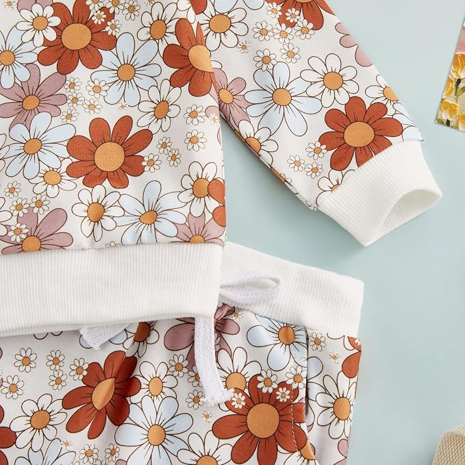3Pcs Baby Girl Outfits Daisy Sweatshirt + Pants + Headband Infant Fall Winter - Image 3