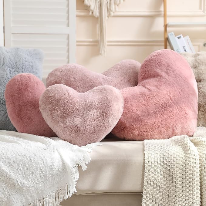 EastTree Heart Pillows, Bean Paste Pink Heart Shaped Pillows, Love Throw - Image 3