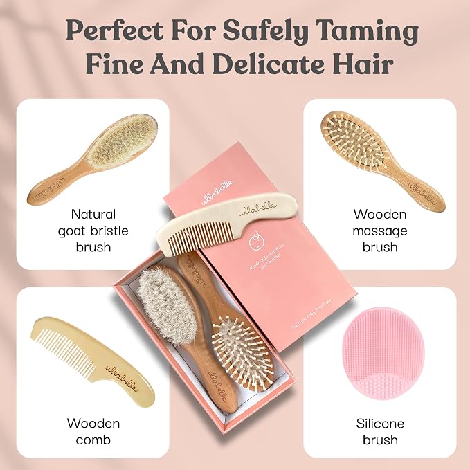 Ullabelle 4 Piece Wooden Baby Hair Brush and Comb Set - Image 2