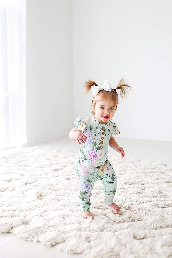 Posh Peanut Baby Girl Pajamas – Ruffled Cap Sleeve Romper PJs – Soft Viscose - Image 3