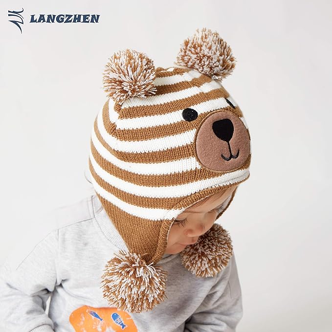 LANGZHEN Toddler Kids Infant Winter Hat, Earflap Knit Warm Cap Fleece Lined - Image 4