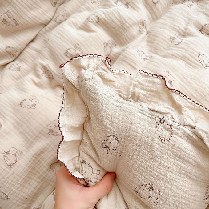 BuLuTu 2-Layer Cotton Muslin Toddler Pillowcase Rabbit Pattern, Soft Breathable - Image 6