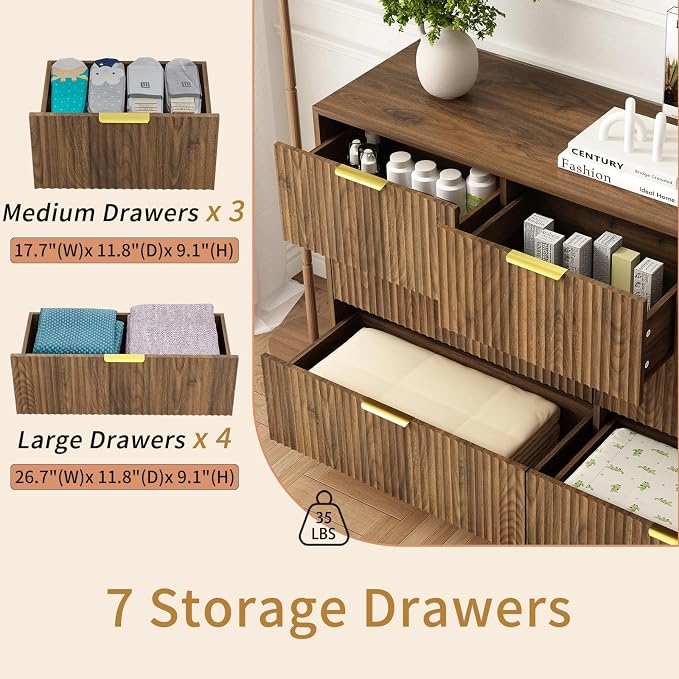 7 Drawers Dresser for Bedroom，55" Wide Fluted Dresser - Image 6