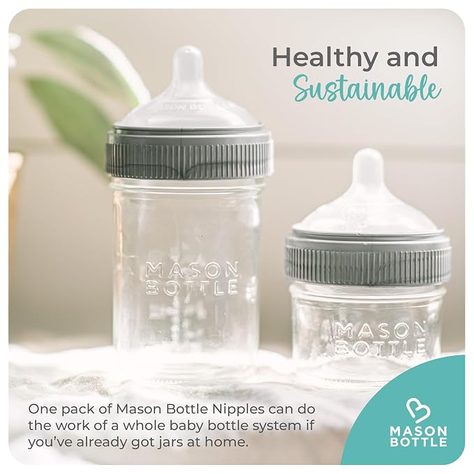 Mason Bottle Slow Flow Nipples – Silicone Baby Bottle Nipples, Fits Any - Image 7