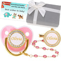 Custom Pacifier with Name, Bling Personalized Pacifier Clip Set with Gift Box by Munchewy