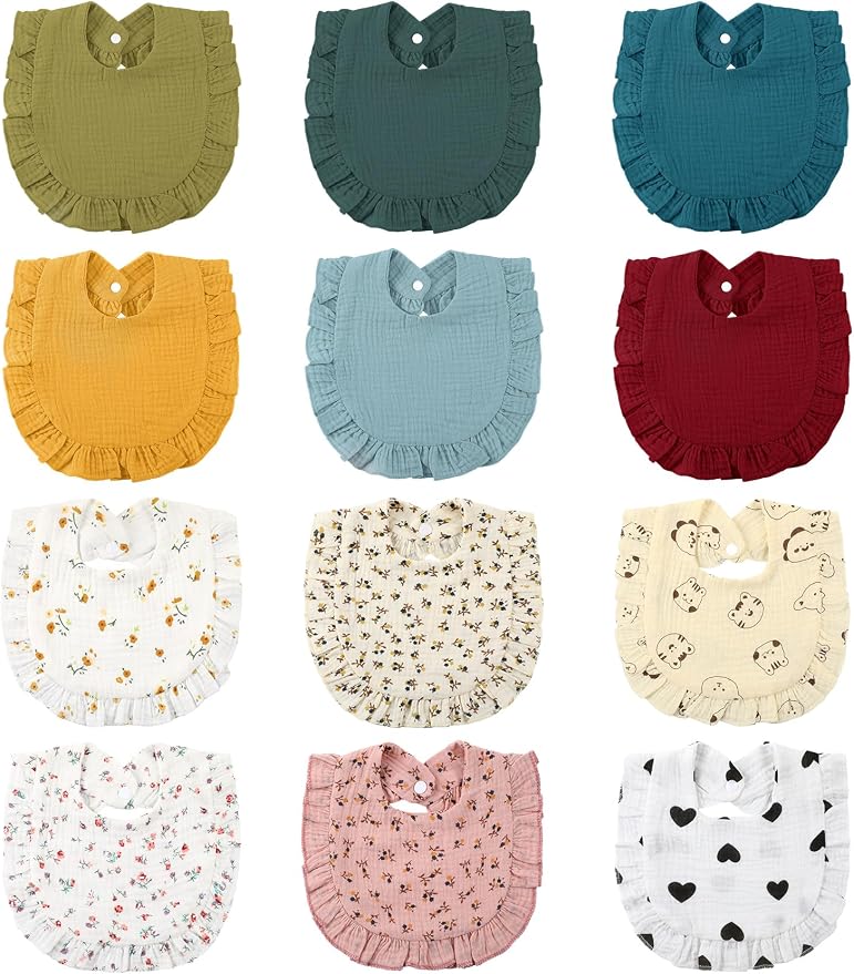 Geyoga 12 Pack Muslin Baby Bibs Adjustable Bandana Drool Bib by Geyoga