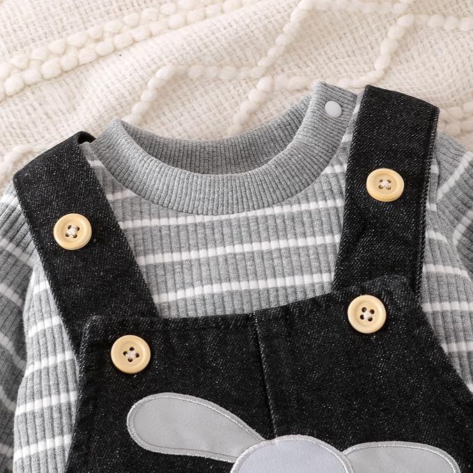 Baby Boy Clothes Fall Winter Outfits Long Sleeve Striped Romper Cute Cartoon - Image 4