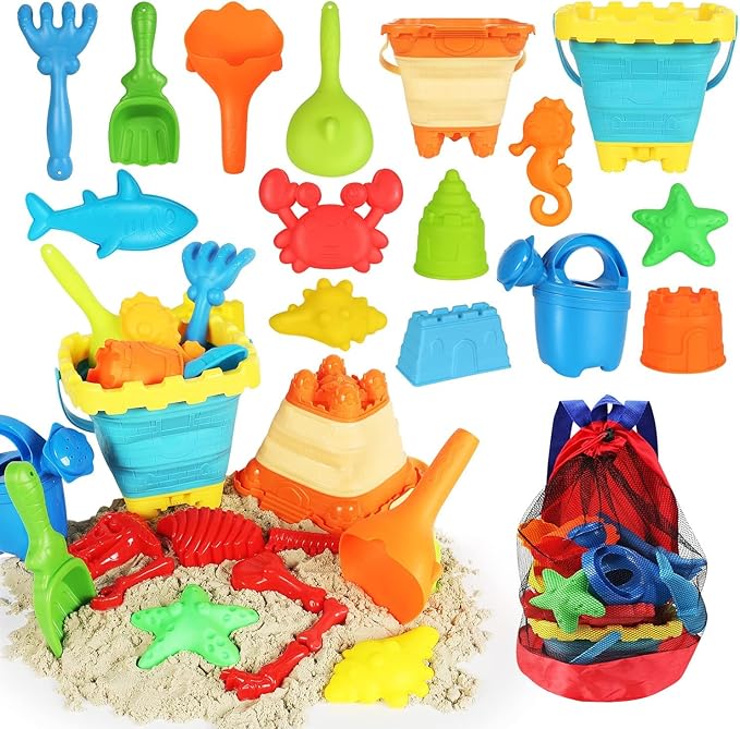 Beach Sand Toys Set, Sand Molds, Rakes and Watering Can, Summer Outdoor Toys by Elovien