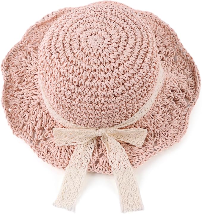 Baby Girl Straw Hat Outdoor Baby Sun Protection Hats Summer Bowknot Beach Cap - Image 2