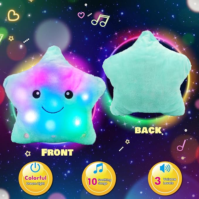 Cuteoy 13" Musical Green Star Plush Pillow Glowing Twinkle Night Light Stuffed - Image 6