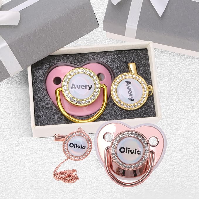 Custom Pacifier with Name, Personalized Pacifier Clip Set with Gift Box - Image 3