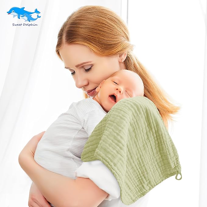 SWEET DOLPHIN 12 Pack Muslin Burp Cloths Large 100% Cotton Burping Clothes - Image 2