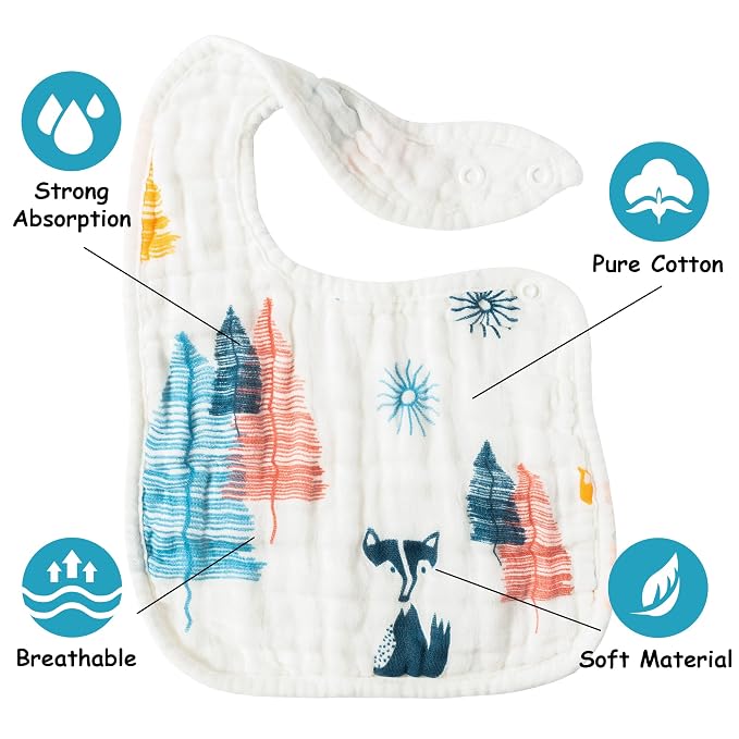 Zainpe 6Pcs Muslin Cotton Baby Bibs Snowflake Polar Bear Pattern Burp Cloths - Image 3